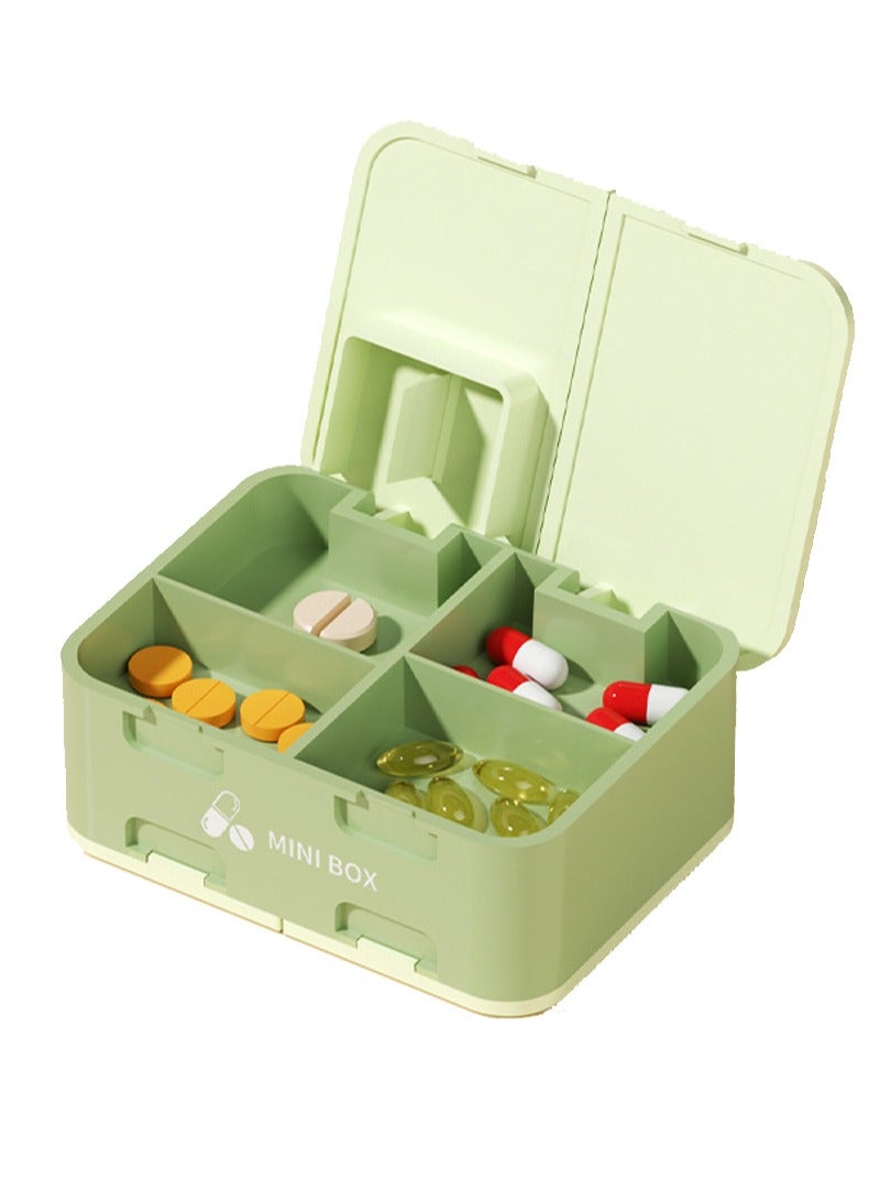 لبونير منظم أقراص حبوب منع الحمل صندوق حبوب محكم الإغلاق مع موزع موزع أقراص كبير موزع أقراص كبير موزع أقراص كبير حامل مكملات غذائية للسفر في المنزل فارز فيتامينات محمول بحجم جامبو 8 حاوية فيتامينات محكم الإغلاق حاوية فيتامينات دواء يومي (أخضر) - Image 1