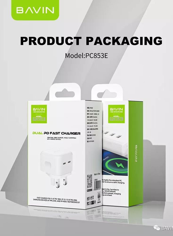Bavin 35W Type-C Power Adapter Double PD Fast Charger, Dual USB C Port Fast Wall Charger for iPhone14 Pro Max/14 Pro/iPhone13/Samsung/iPad/Speaker/AirPods - Image 5