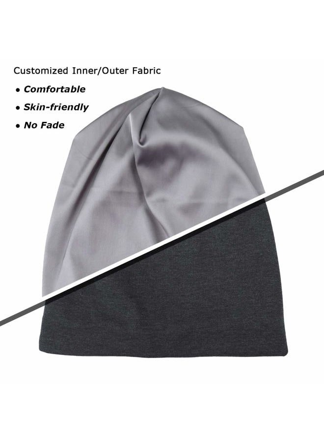 Heerf Satin Bonnet Silk Lined Sleep Cap Hair Cover Frizzy Hair Beanie Adjustable Slouchy Night Cap Dark Gray - Image 3