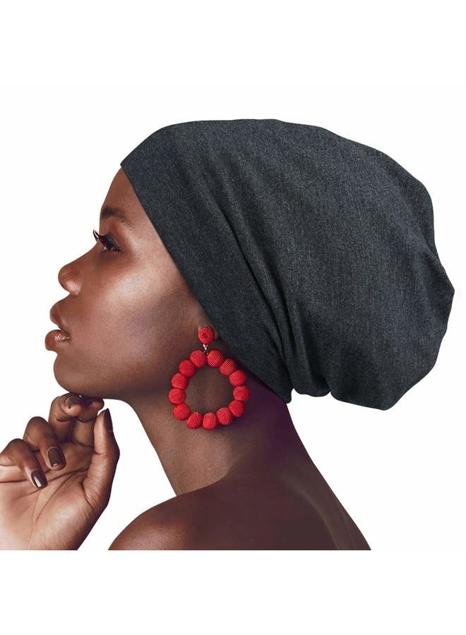 Heerf Satin Bonnet Silk Lined Sleep Cap Hair Cover Frizzy Hair Beanie Adjustable Slouchy Night Cap Dark Gray - Image 1