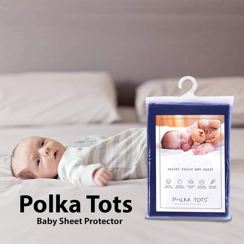 POLKA TOTS Waterproof Reusable Baby Bed Protector Absorbent Mat Dry Sheet for New Born Infants Dark Blue 50 X 70 CM Small - Image 2