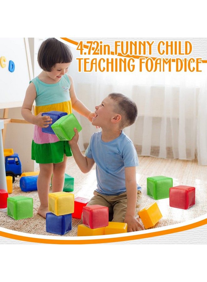 Yilloog 4 Pcs Large Diy Education Playing Game Dice Kids Infant Early Education Foam Blocks Learning Teaching Cube With Pockets Soft Stacking Blocks Toys Photo Child (Classic Color4.72 Inch) - Image 5