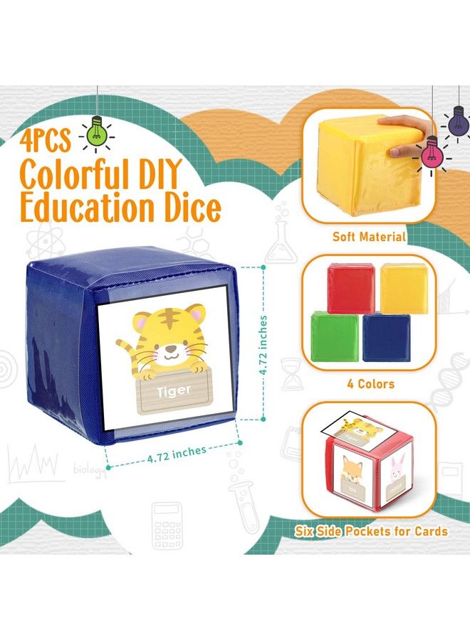 Yilloog 4 Pcs Large Diy Education Playing Game Dice Kids Infant Early Education Foam Blocks Learning Teaching Cube With Pockets Soft Stacking Blocks Toys Photo Child (Classic Color4.72 Inch) - Image 3