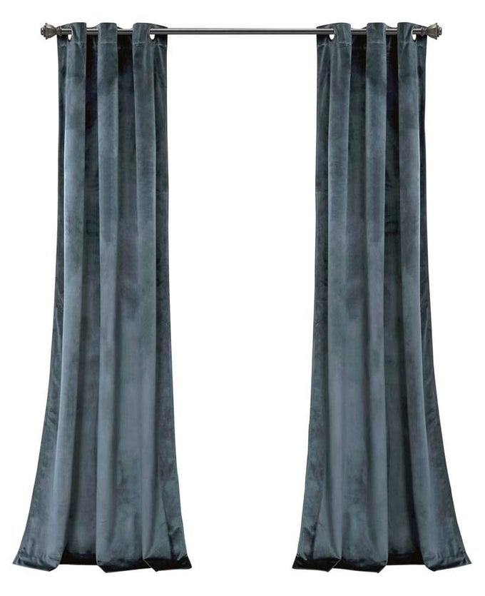 Prima Velvet Curtains Color Block Light Filtering Window Set for Living Dining Bedroom 95 in L Panel Pair Slate Blue