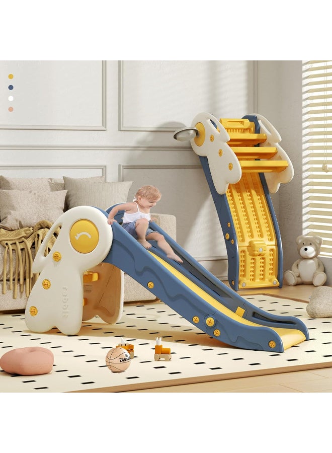 HI-FINE Slide for Kids,Toddler Slide Climber with Basketball Hoop,Baby Playset w/Long Slope,for 0-4 years Boys and Girls,Sturdy Playground for Indoor Outdoor - Image 1