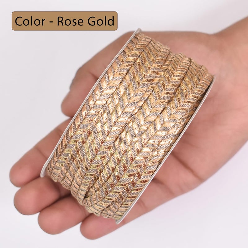 Embroiderymaterial شريط دانتيل هندي يدوي بعرض 7 مم مزين بقطع جوتا لحدود الساري، البدلة، البلوزة، الكورتي، حدود الدوباتا، تزيين الفستان وزخرفة (ذهب وردي، 18 متر/لفة) - Image 4