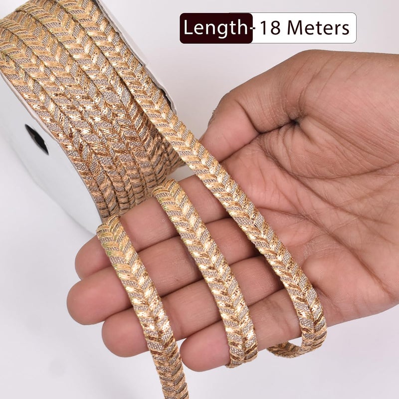 Embroiderymaterial شريط دانتيل هندي يدوي بعرض 7 مم مزين بقطع جوتا لحدود الساري، البدلة، البلوزة، الكورتي، حدود الدوباتا، تزيين الفستان وزخرفة (ذهب وردي، 18 متر/لفة) - Image 3