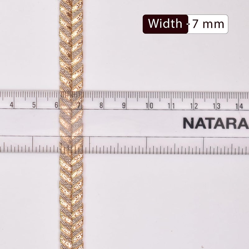 Embroiderymaterial شريط دانتيل هندي يدوي بعرض 7 مم مزين بقطع جوتا لحدود الساري، البدلة، البلوزة، الكورتي، حدود الدوباتا، تزيين الفستان وزخرفة (ذهب وردي، 18 متر/لفة) - Image 2