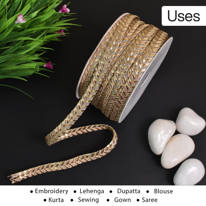 Embroiderymaterial شريط دانتيل هندي يدوي بعرض 7 مم مزين بقطع جوتا لحدود الساري، البدلة، البلوزة، الكورتي، حدود الدوباتا، تزيين الفستان وزخرفة (ذهب وردي، 18 متر/لفة) - Image 5