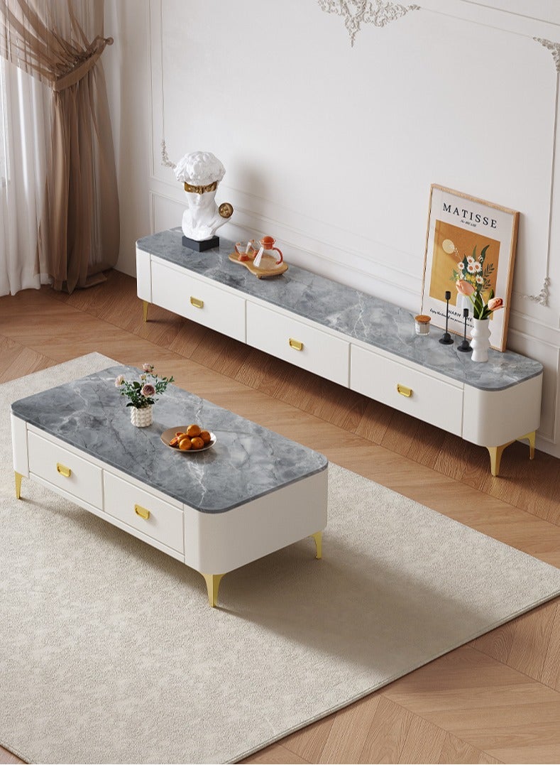 Mid-Century Modern TV Stand Set,Simple Small Family Living Room Modern Square Storage Tea Table,Sturdy Metal Legs,Minimalist Center Tabl, for Living Room,Bedrooms, Study rooms - Image 1