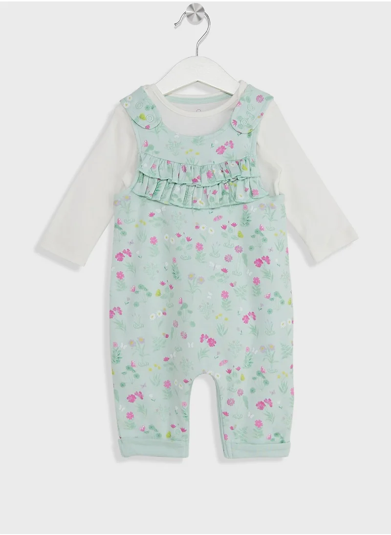 mothercare Infant Floral Print Dungaree & Bodysuit Set