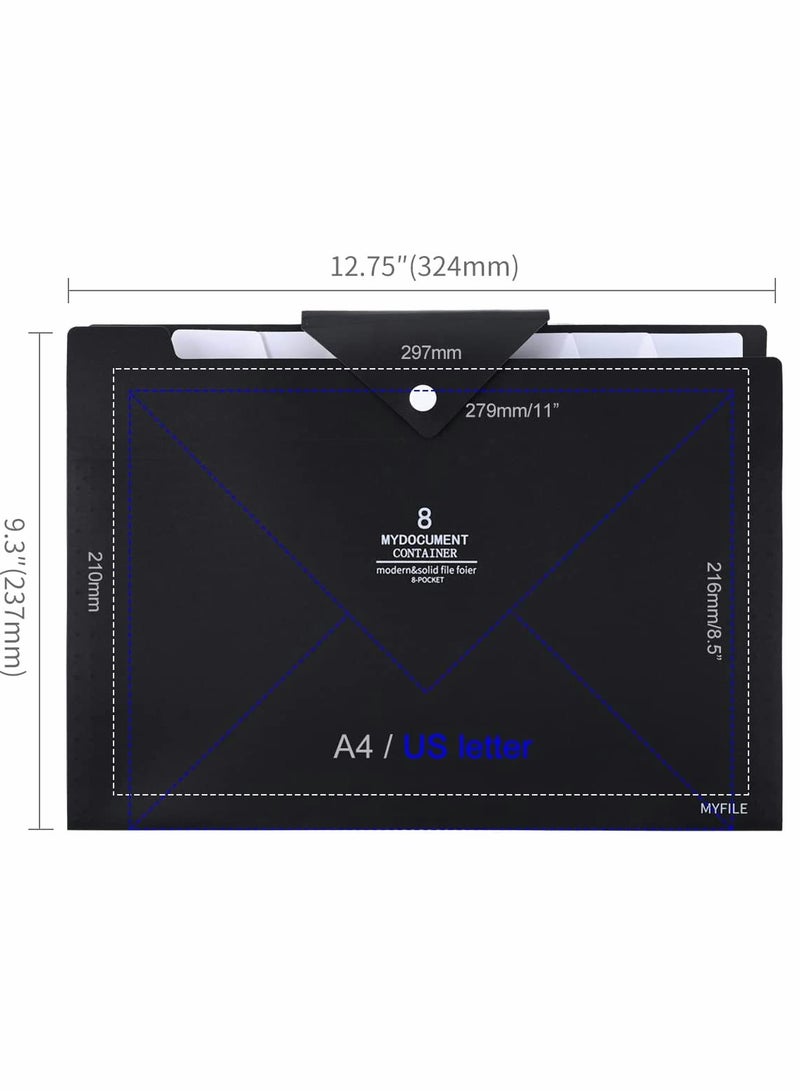 Expanding File Folder 8 Pockets Accordion Document Folder Organizer A4 Letter Paper File Organizer Pocket with Buckle Closure Plastic Expandable Files Folders for School Office Home