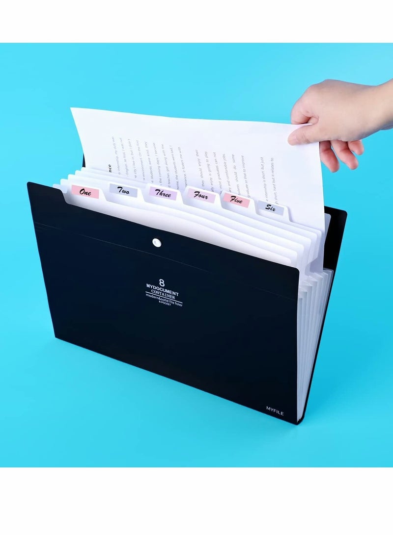 Expanding File Folder 8 Pockets Accordion Document Folder Organizer A4 Letter Paper File Organizer Pocket with Buckle Closure Plastic Expandable Files Folders for School Office Home