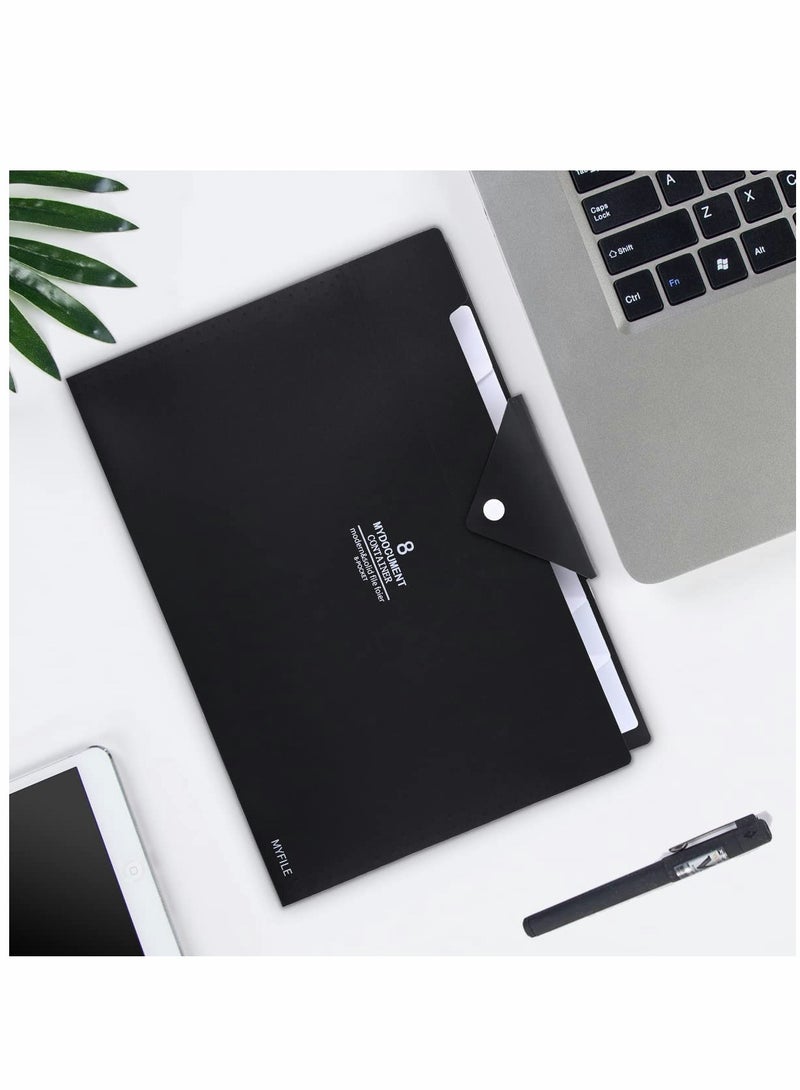 Expanding File Folder 8 Pockets Accordion Document Folder Organizer A4 Letter Paper File Organizer Pocket with Buckle Closure Plastic Expandable Files Folders for School Office Home
