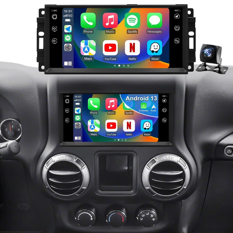 iCarSEPTON 5GWifi Upgrade Android Car Radio for Jeep Wrangler JK 20072018 Compass Patriot Dodge RAM 15002500 20092012 Touch Screen Car Stereo Wirelss Carplay Android Auto GPS Navigator FM Backup Camera - Image 2