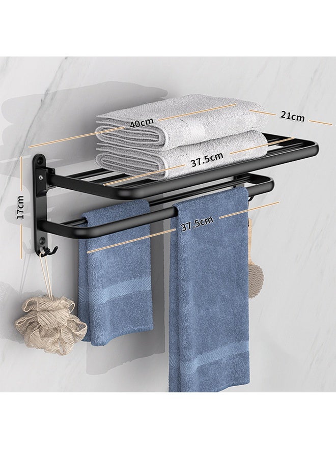 Towel Racks, Dual Folding Towel Rack, Bathroom Towel Rack Wall Mounted, for More Stable Storage, Waterproof & Rustproof Space Aluminum (Black, 60cm)  - Image 2