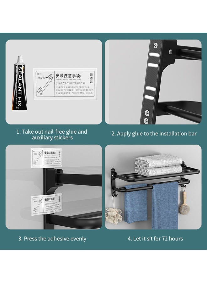 Towel Racks, Dual Folding Towel Rack, Bathroom Towel Rack Wall Mounted, for More Stable Storage, Waterproof & Rustproof Space Aluminum (Black, 60cm)  - Image 4