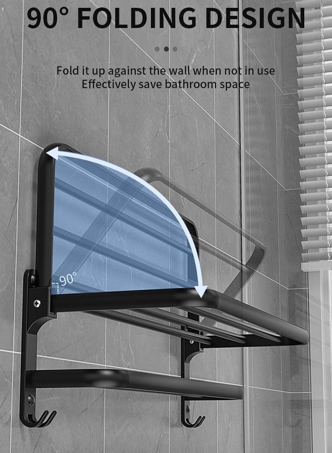 Towel Racks, Dual Folding Towel Rack, Bathroom Towel Rack Wall Mounted, for More Stable Storage, Waterproof & Rustproof Space Aluminum (Black, 60cm)  - Image 5