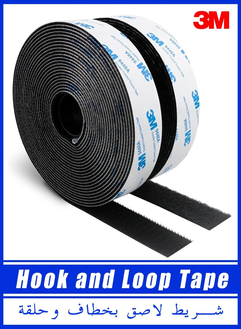 jaexest 1 Pair Self Adhesive Interlocking Strip Hook and Loop Tape, 2.5cm x 3m Heavy Strong Sticky Tape, Duty Nylon Mounting Tape with Strong Waterproof Bond, Double Sided Fastener Strips for Carpet & Rug Fixation, Picture Hanging and Cable Organization for Home Office, Black - Image 1