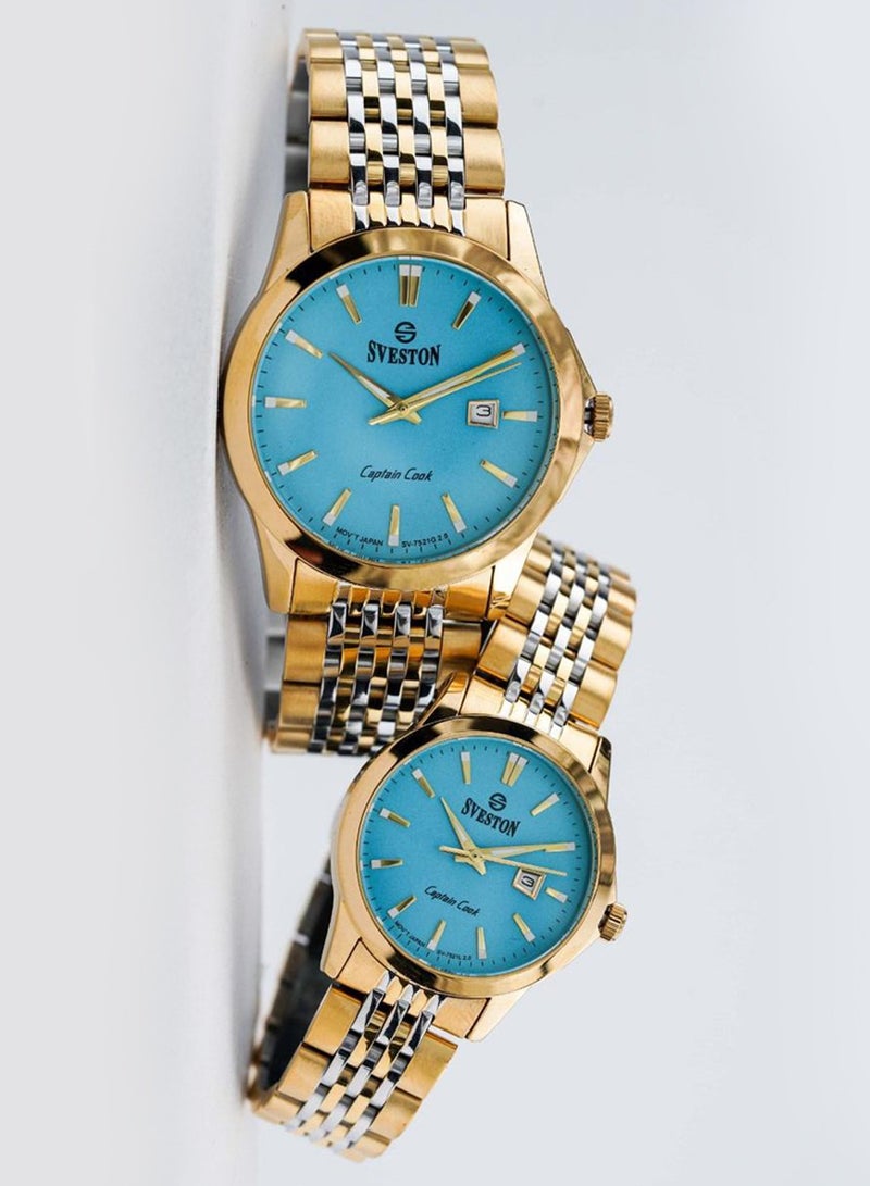 Sveston Captain Cook Analog Quartz Gold Stainless Steel Couple Set Watch SV 7521  - Image 1