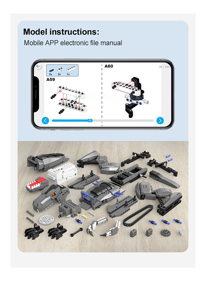 CaDA Remote Control with Programmable APP Toy Building Blocks Set Grey Programming  Tyrannosaurus Rex C59006W 701pcs for +6 Years old - Image 5