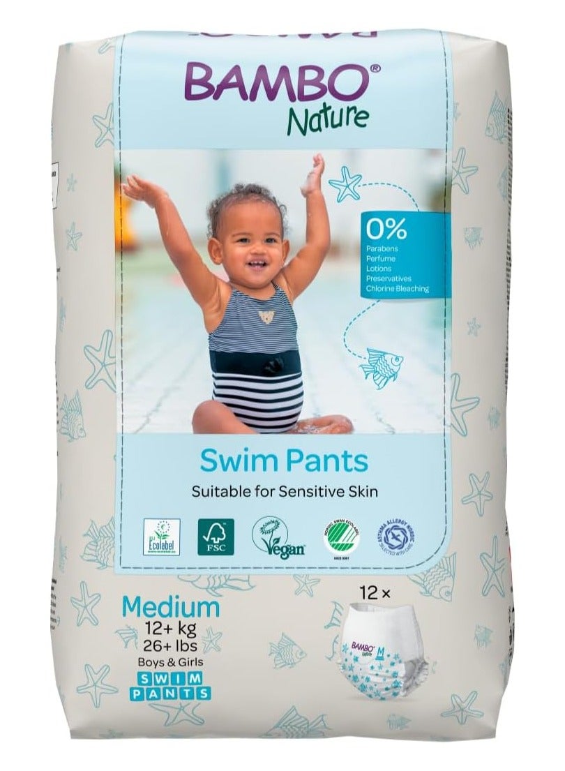 BAMBO NATURE Premium Swim Nappy Pants | Medium Size (12+ kg) | Disposable & Eco-Labelled | Perfect Swimming Nappies for Water Activities | Swim Nappies for Babies