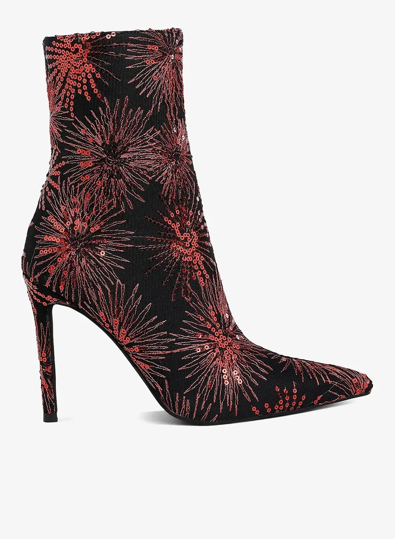 Sequin Embellished Stiletto Boots in Red