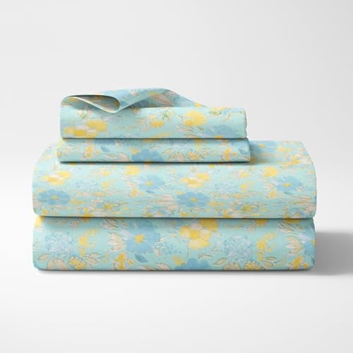 haus & kinder 100% Cotton Bedsheet for King Size, 120 TC, King Size Bed Sheet for Double Bed with 2 Pillow Cover, Blue Bell Blooms - Image 4