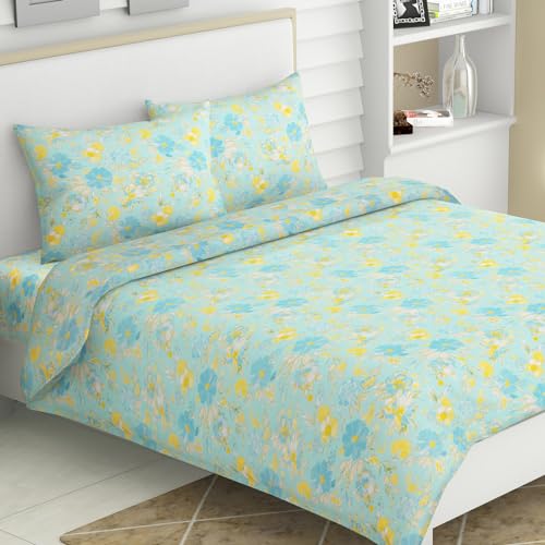 haus & kinder 100% Cotton Bedsheet for King Size, 120 TC, King Size Bed Sheet for Double Bed with 2 Pillow Cover, Blue Bell Blooms - Image 2