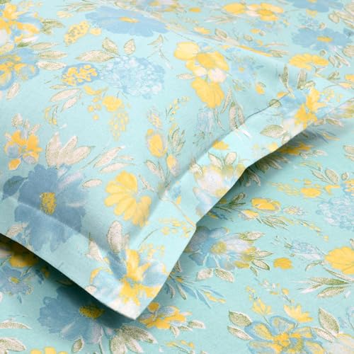 haus & kinder 100% Cotton Bedsheet for King Size, 120 TC, King Size Bed Sheet for Double Bed with 2 Pillow Cover, Blue Bell Blooms - Image 3