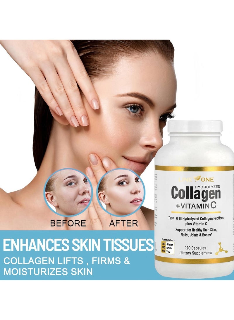 LINE ONE Collagen+Vitamin C Beauty Hair And Nails Vitamins For Women Collagen Up Skin Whitening 120 Capsules  - Image 2