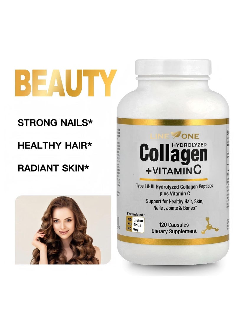 LINE ONE Collagen+Vitamin C Beauty Hair And Nails Vitamins For Women Collagen Up Skin Whitening 120 Capsules  - Image 1