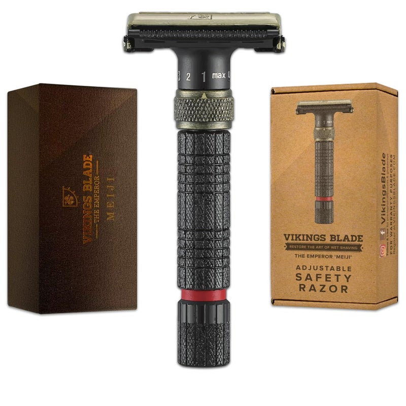 VIKINGS BLADE Adjustable Double Edge Safety Razor + Luxury Case. Smooth, Reusable, Eco-Friendly (The Emperor â€œMeijiâ€) - Image 1
