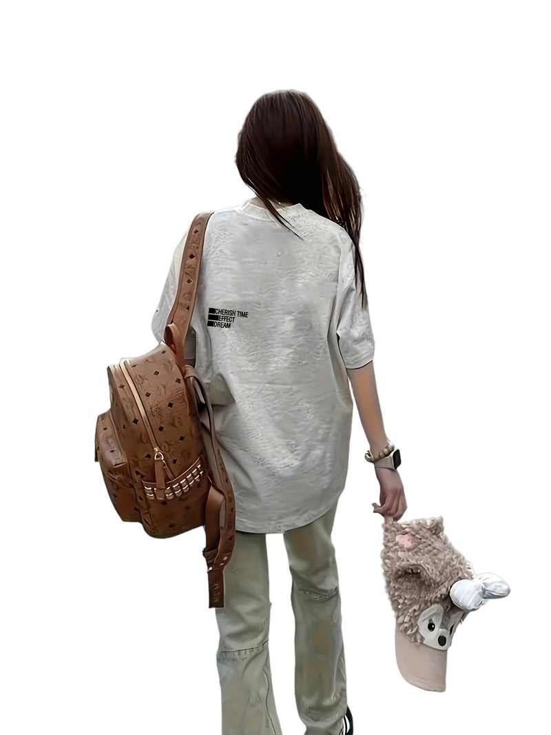 Women's Y2K Korean Style Oversized T - Shirt - Short Sleeve Top with Longline Length, Round Neck Summer Tee for Korean Fashion Outfits (Non - Stretch) - Ash / XS - Image 1