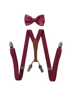 Generic Fashionable Trendy Unisex Elastic Adjustable Suspenders Anti-slip Universal Bib Pants For Adults Kids Loose Fitting Burgundy 