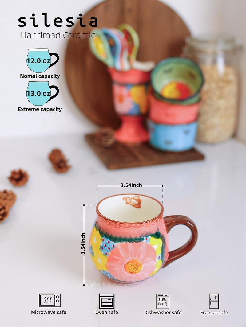 silesia Handmade Coffee Mug with Handle, 12 Ounce Ceramic Hand-Painted Flower Mugs for Home and Kitchen in Gift Box, Oven, Dishwasher & Microwave Safe, Glazed Pink - Image 4