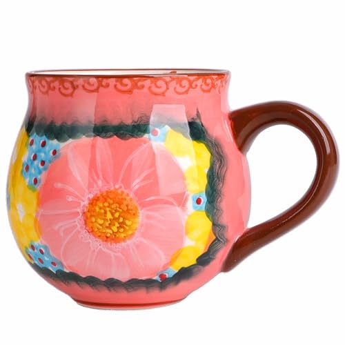 silesia Handmade Coffee Mug with Handle, 12 Ounce Ceramic Hand-Painted Flower Mugs for Home and Kitchen in Gift Box, Oven, Dishwasher & Microwave Safe, Glazed Pink - Image 1