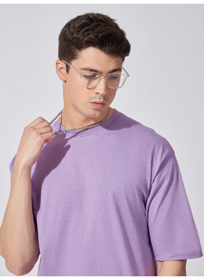 Maniac Mens Solid Round Neck 3/4th Sleeve Lavender Tshirt and Lavender Short Cotton Oversized Fit Tracksuit  - Image 5