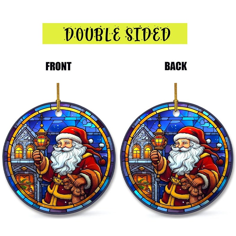 WLWLGLUCK Santa Claus Christmas Ornament  Ceramic Ornament for Christmas Tree Decorations  Stained Glass Patterns Christmas Hanging Ornament  Santa Claus Ornament for Christmas Home Decors - Image 5