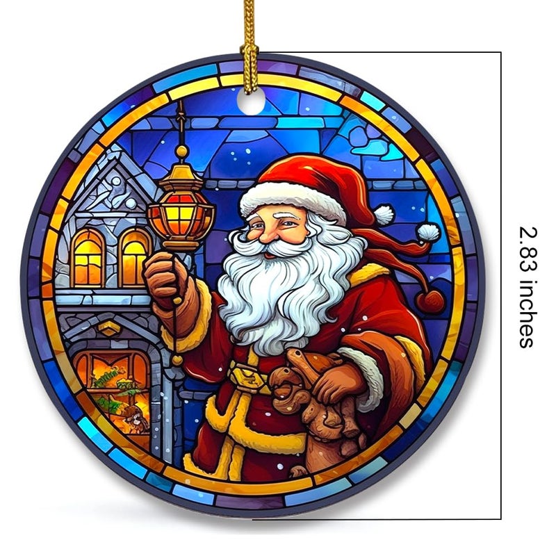 WLWLGLUCK Santa Claus Christmas Ornament  Ceramic Ornament for Christmas Tree Decorations  Stained Glass Patterns Christmas Hanging Ornament  Santa Claus Ornament for Christmas Home Decors - Image 2