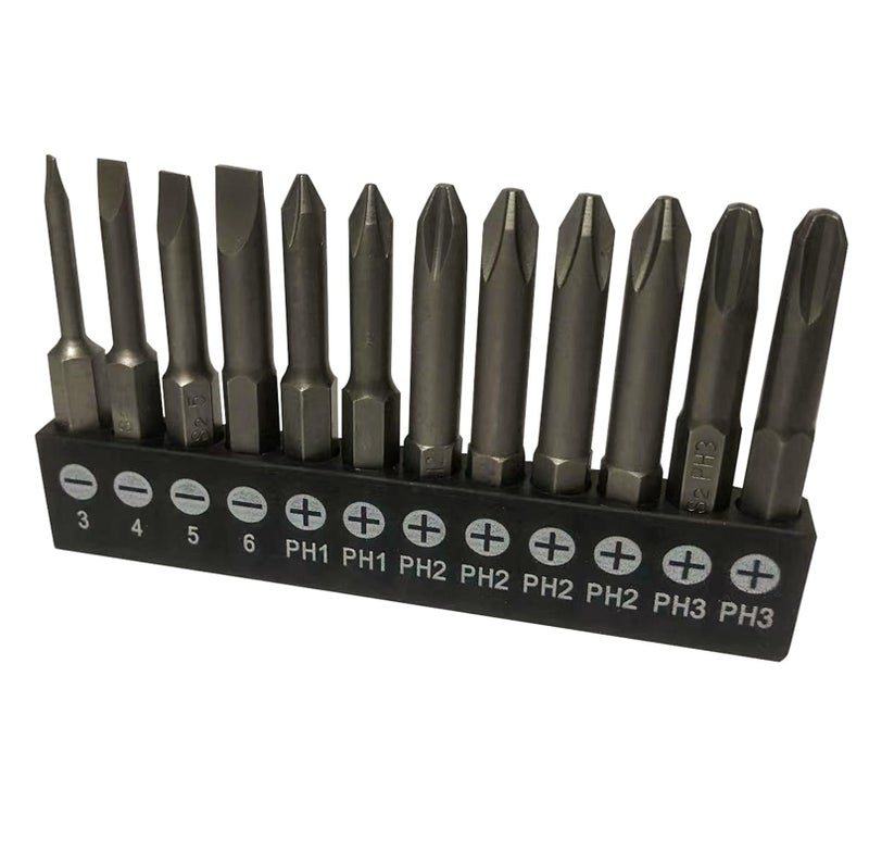 aiyun 12 Piece Slotted Phillips Head Drill Bits 14 Hex Shank Magnetic Screw Driver Bit Set S2 Steel 2 Inch Long Screwdriver Sets 2 Inch