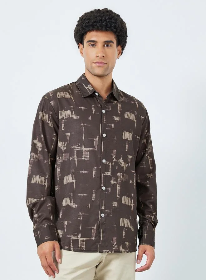 Take Two Men Abstract Print Long Sleeve Shirt