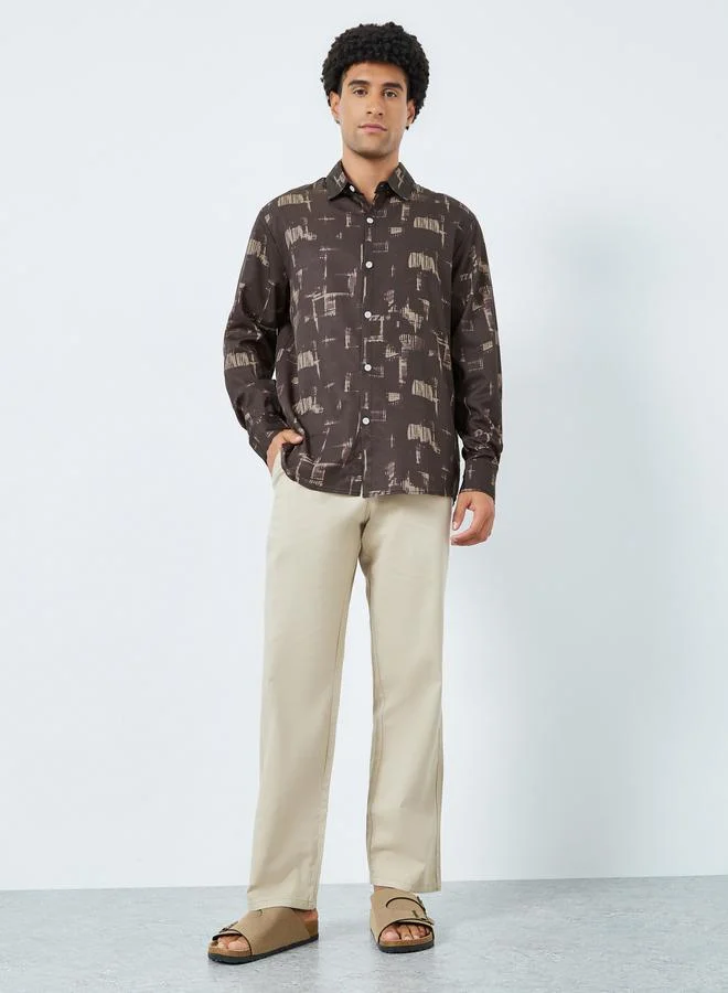 Take Two Men Abstract Print Long Sleeve Shirt