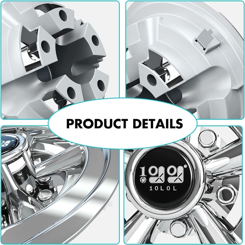 10L0L Golf Cart Hubcaps 8 inch Wheel Covers for Club Car, EZGO, Yamaha, Hub Cap 8" Set of 4, Chrome Silver - Image 3