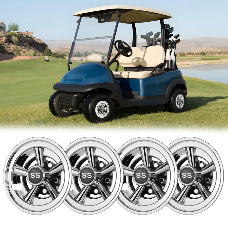 10L0L Golf Cart Hubcaps 8 inch Wheel Covers for Club Car, EZGO, Yamaha, Hub Cap 8" Set of 4, Chrome Silver - Image 5