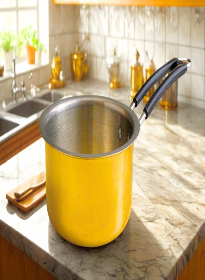BARTN Pure Brass Saucepan with Strong Steel Handle for Tea/Milk/Water | Premium TIN Coated Peetal Chaidaan for Multipurpose Use with Health Benefits | Anti-Reactant Brass Cookware Patila | 2.3 Litres, 900 G - Image 1