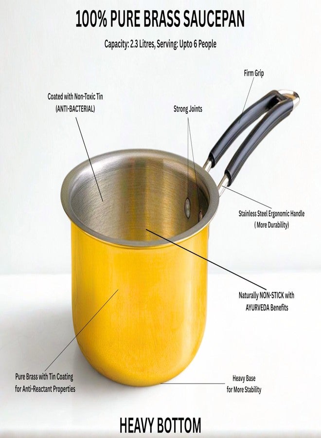 BARTN Pure Brass Saucepan with Strong Steel Handle for Tea/Milk/Water | Premium TIN Coated Peetal Chaidaan for Multipurpose Use with Health Benefits | Anti-Reactant Brass Cookware Patila | 2.3 Litres, 900 G - Image 3