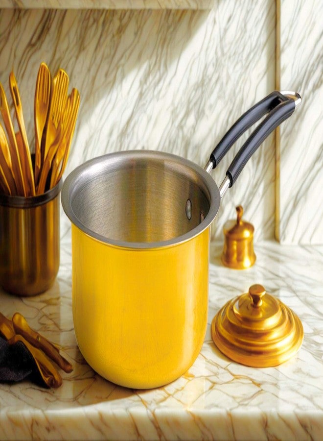 BARTN Pure Brass Saucepan with Strong Steel Handle for Tea/Milk/Water | Premium TIN Coated Peetal Chaidaan for Multipurpose Use with Health Benefits | Anti-Reactant Brass Cookware Patila | 2.3 Litres, 900 G - Image 2