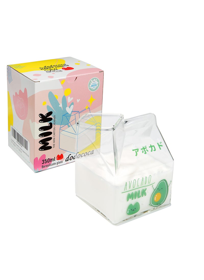 dodococa Kawaii Glass Milk Carton Cup Clear Cute Milk Cup Mini Creamer Pitcher Container Microwavable 12 Oz 1PcsAvocado 