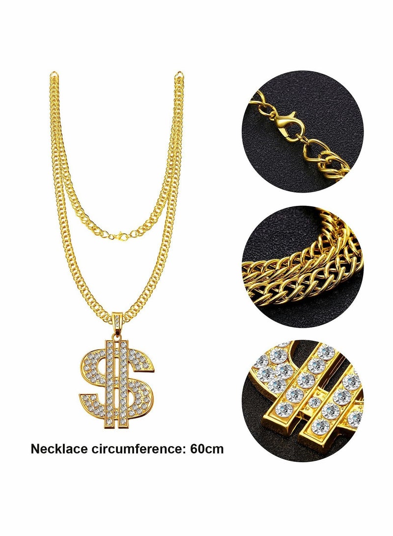 Excefore Hip Hop Clothing Kit Bucket Hat Sunglasses Dollar Sign Chain Hoop Earrings for Hip Hop Outfit 5 Pack - Image 2